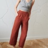 wide leg cropped waffle linen terracotta pants