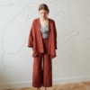 kimono inspired oversized waffle linen brown jacket