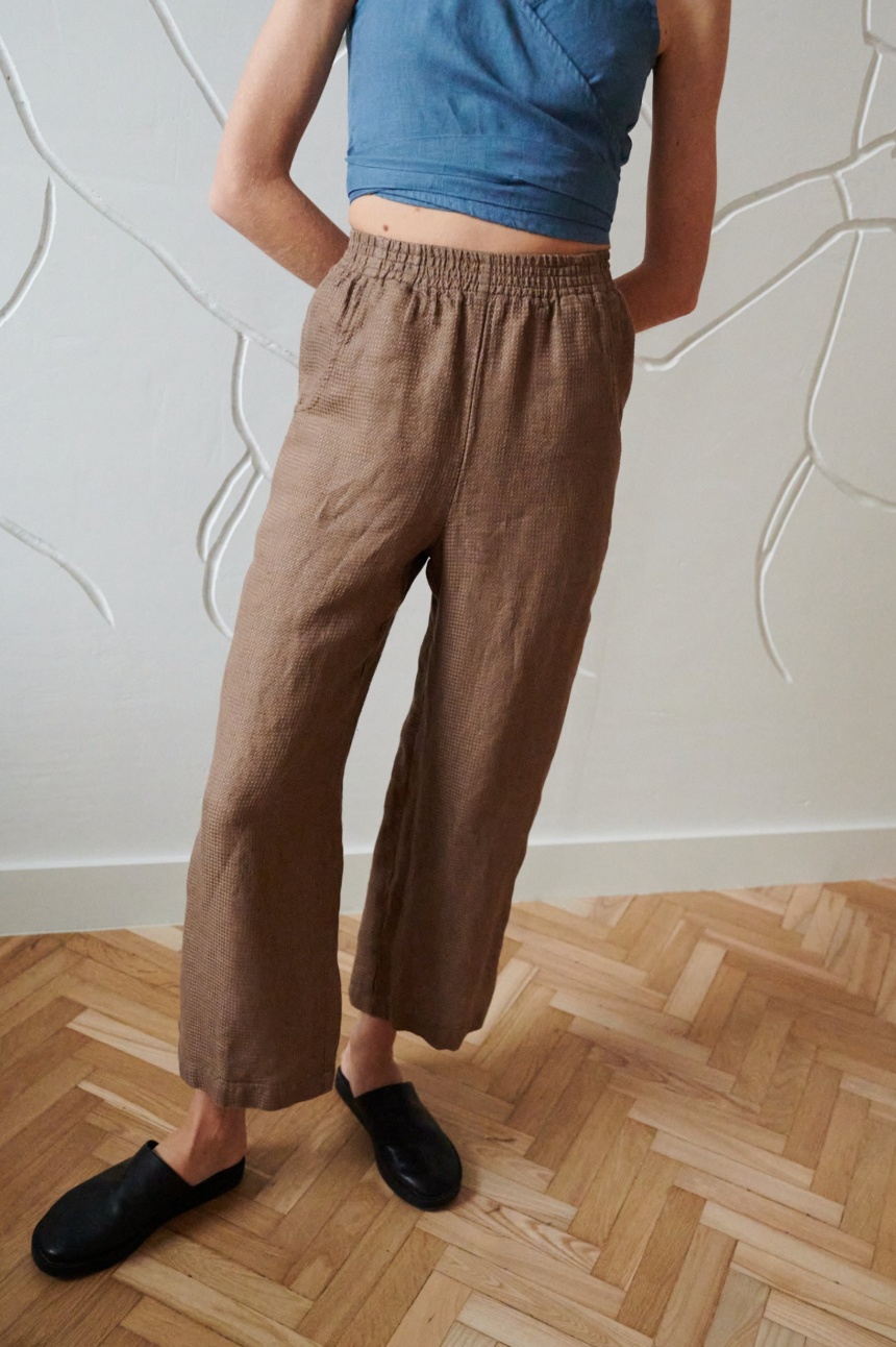 wide leg cropped waffle linen pants