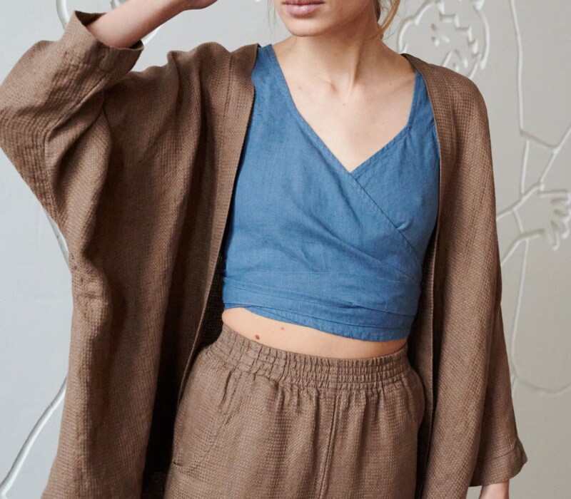 thrown on waffle linen summer jacket