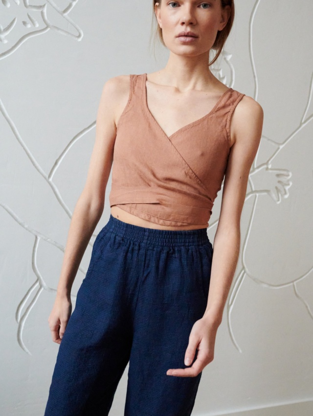 light brown summer wrap linen top