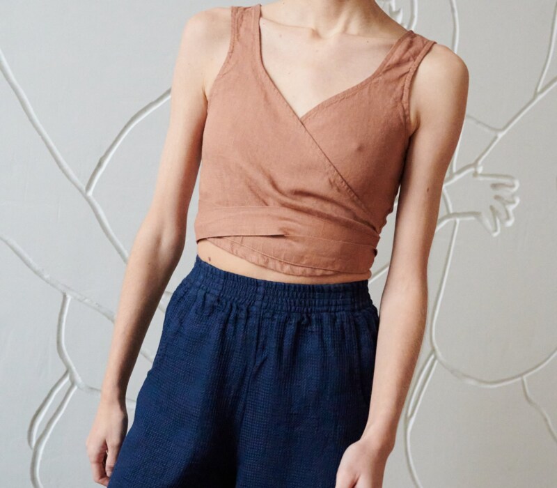 light brown summer wrap linen top