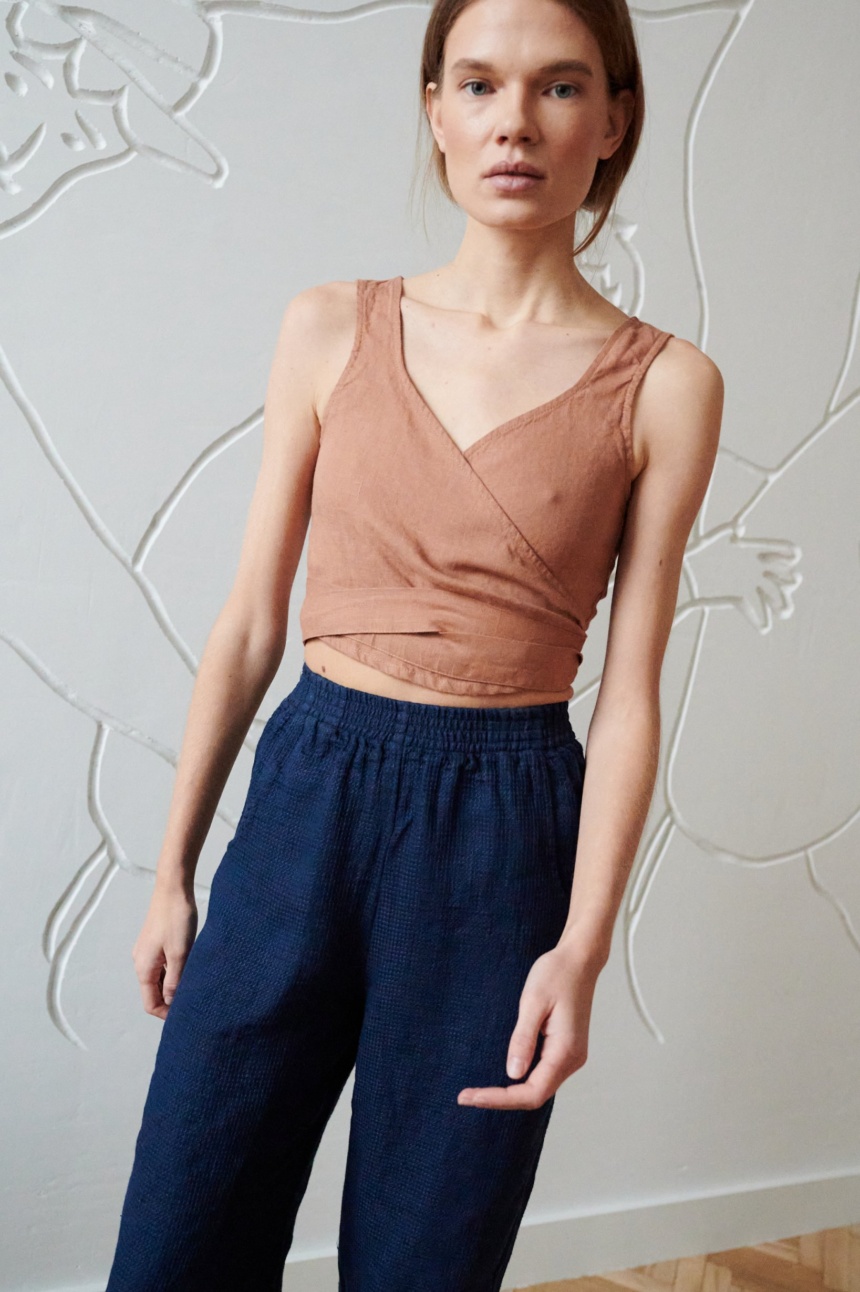 light brown summer wrap linen top