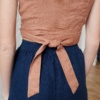 back ribbon of the summer linen wrap top in mocha