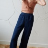 wide leg elasticated linen trousers in navy waffle