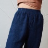 relaxed summer linen pants in navy with elastic waistband