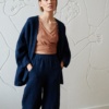wide leg trousers and a matching oversized linen jacket
