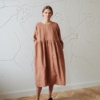 oversized fall linen dress in light brown mocha color