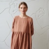 linen midi smock dress in color mocha