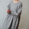 long puff sleeve a line dress in grey linen