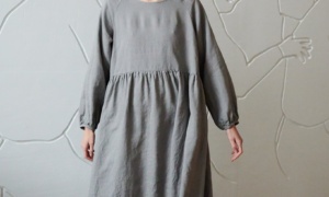 oversized raglan sleeve smock dress in grey linen