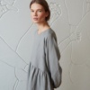 dropped shoulder oversized linen dress in neutral grey