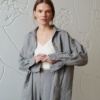 long sleeve linen grey button down with buttoned cuffs