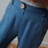 linen barrel trousers with faux wooden button