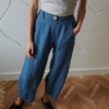 barrel leg summer trousers in stellar blue linen