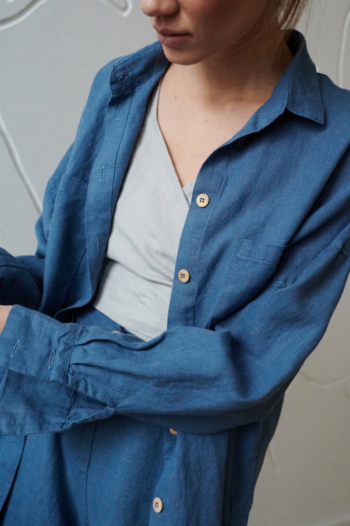 oversized button down from natural linen in blue