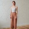 barrel leg cropped linen trousers in light brown linen