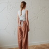 the back of wide barrel leg trousers with back pockets