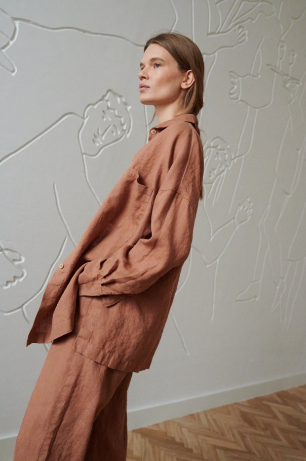 long sleeve linen button down with dropped shoulders