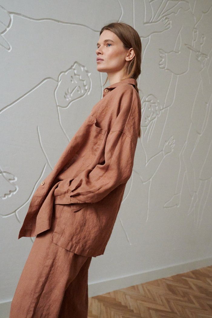 long sleeve linen button down with dropped shoulders