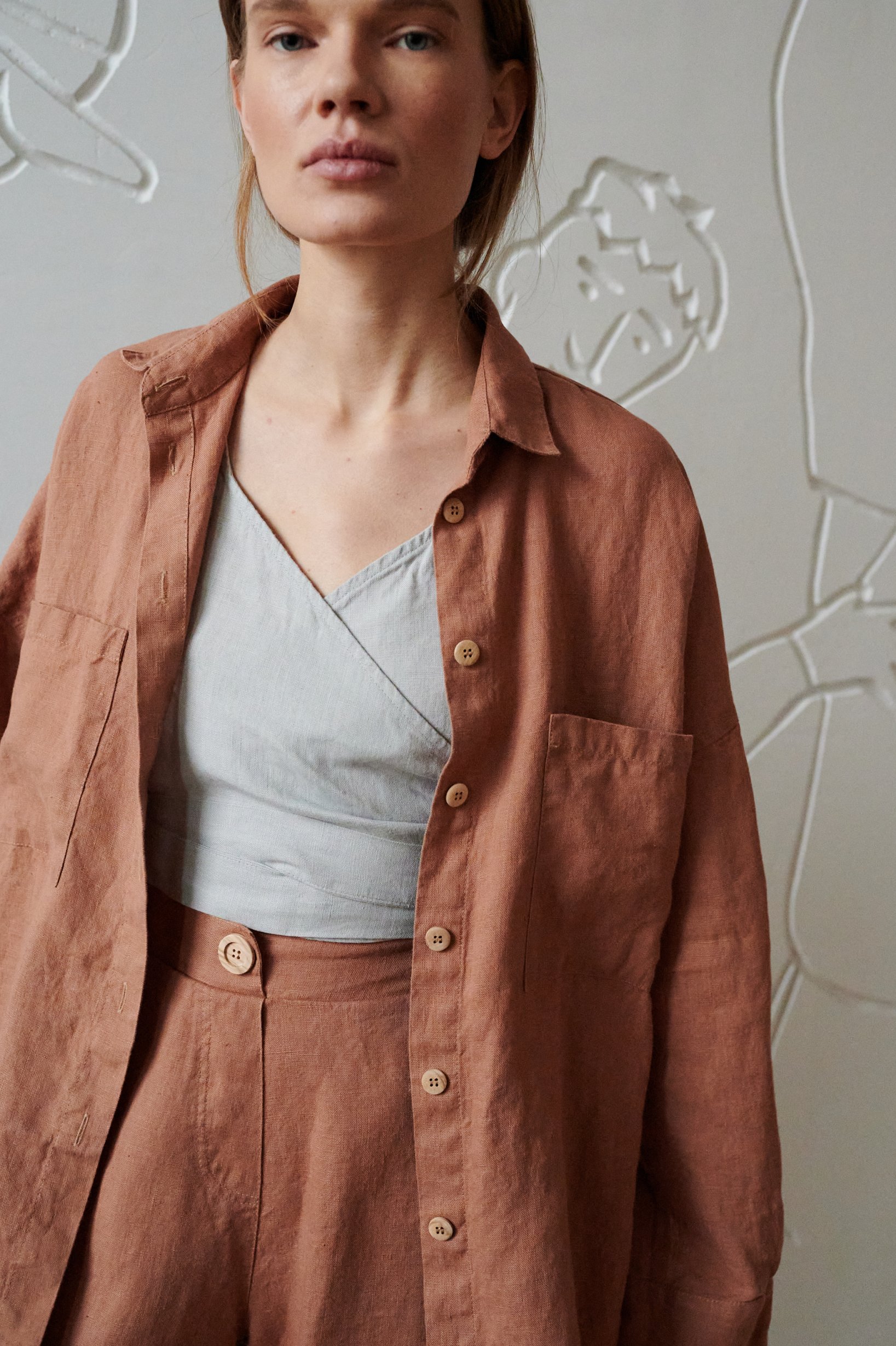lightweight linen oversized button down with front pockets