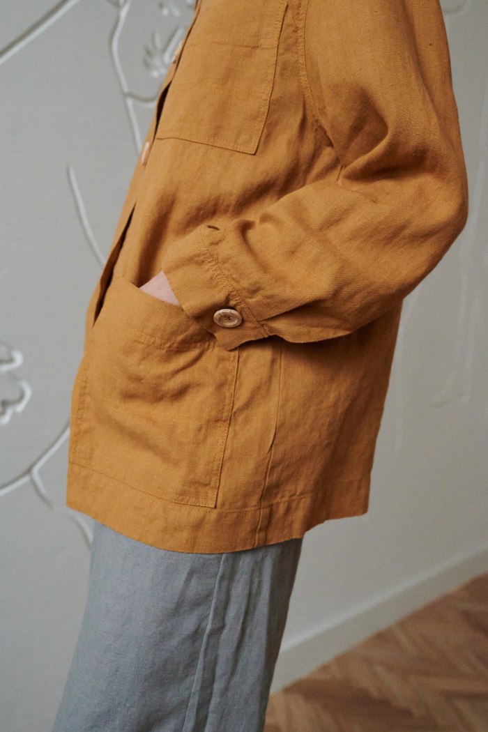 An oversized linen jacket with patch pockets