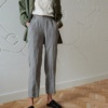 High-waisted barrel leg linen trousers with pockets