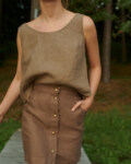 mini button up skirt from heavy brown linen fabric