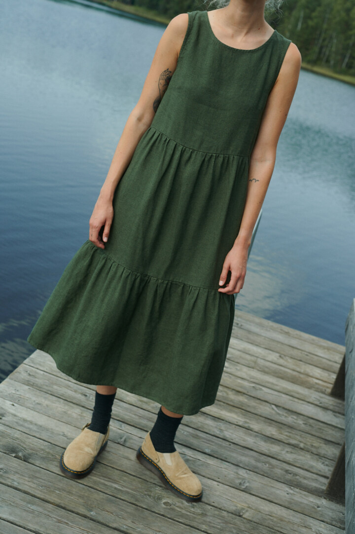 linen midi dress for fall