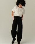women wearing black linen drawstring pants
