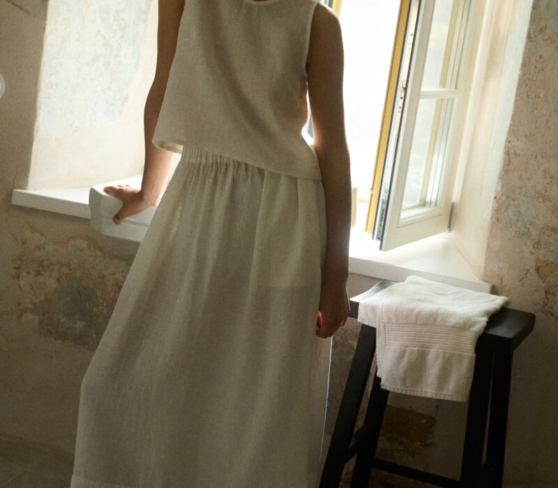 white linen maxi skirt