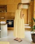 Butter yellow linen sleeveless dress back view with discreet zipper