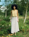 Butter linen cropped top paired with the natural cotton-linen long wrap skirt