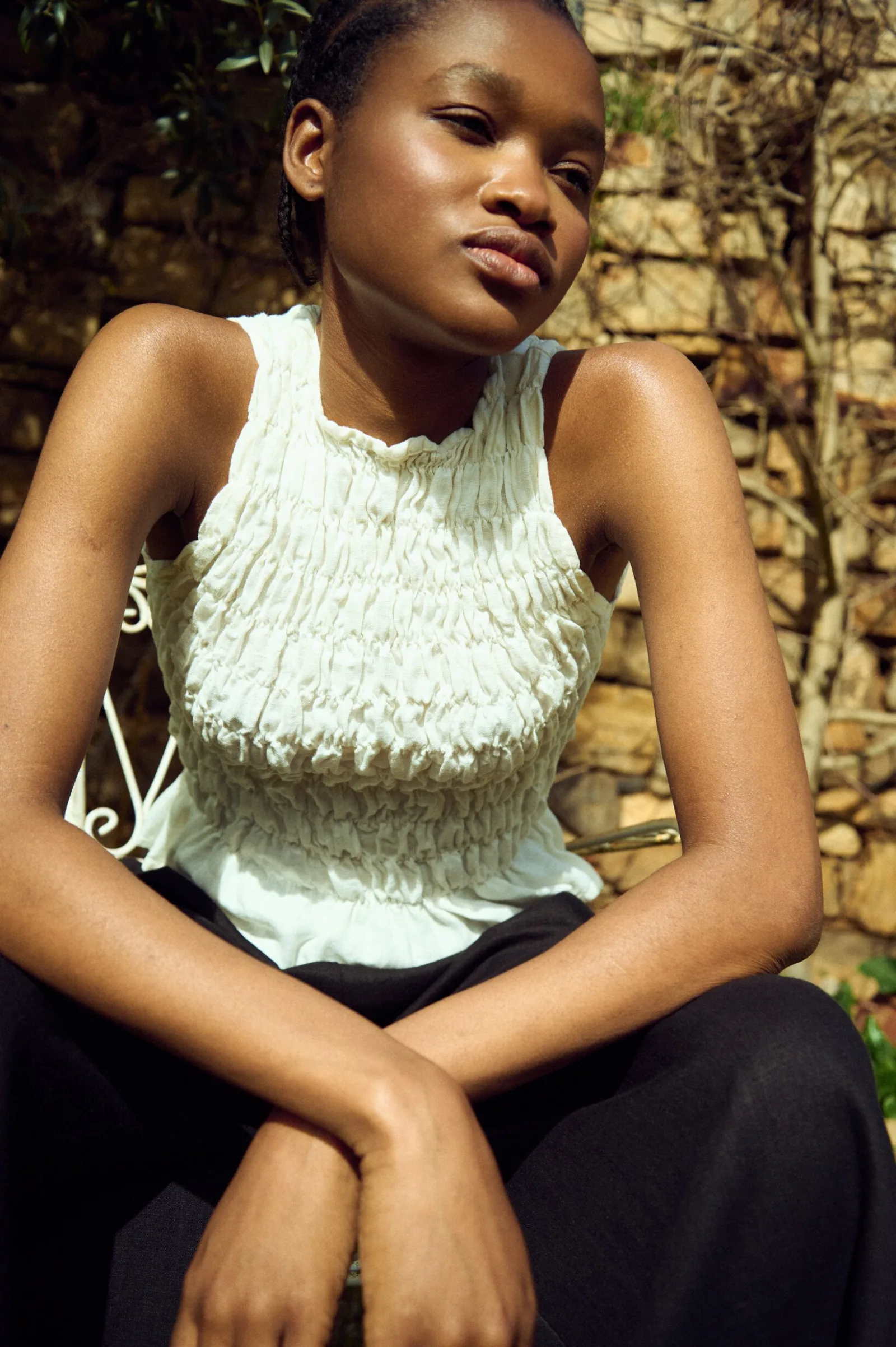 Smocked Tank Top with Peplum Hem | Linenfox