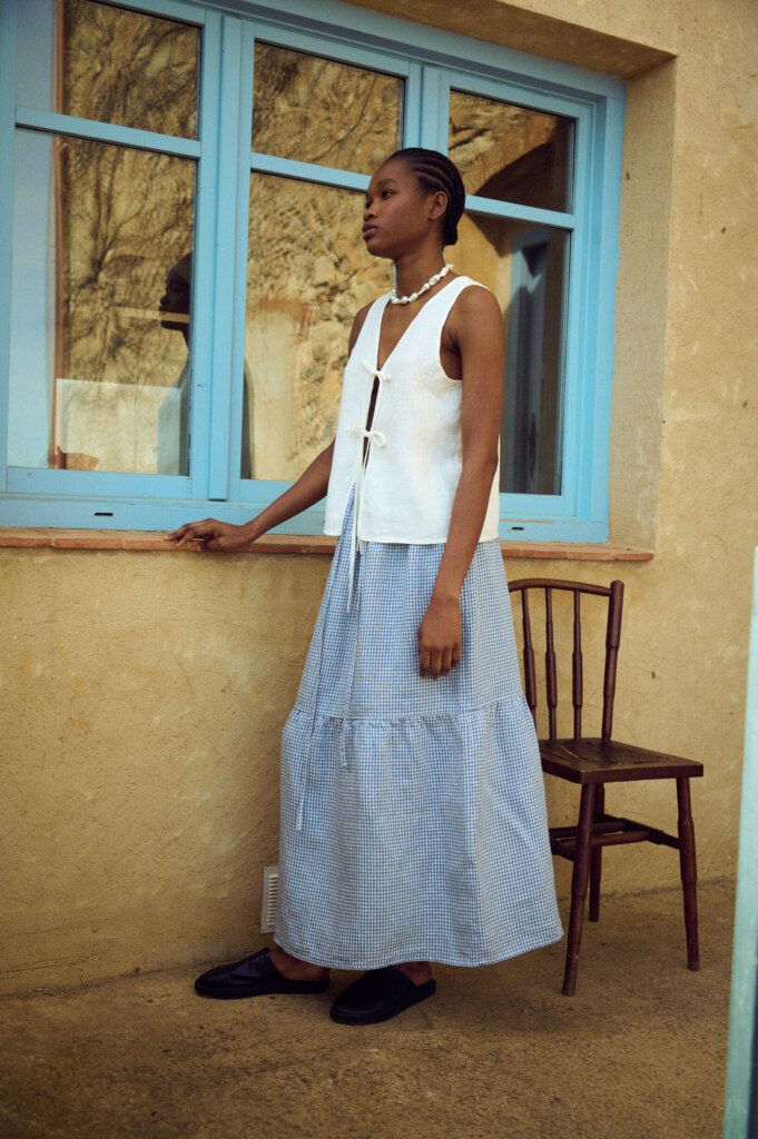 blue gingham maxi skirt
