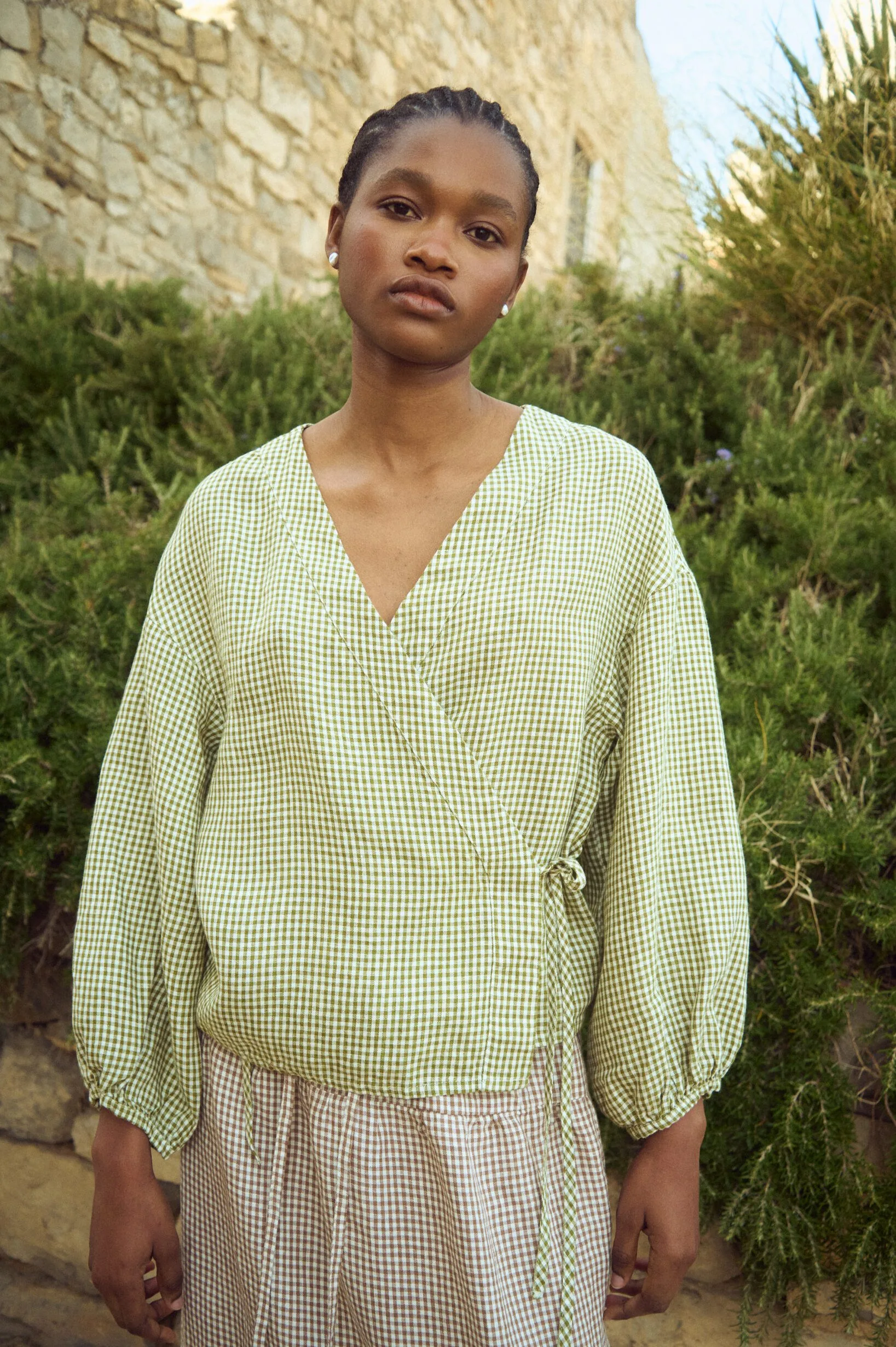 Green Wrap Top with Side Tie | Linenfox