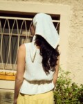 White lace bandana with linen fabric and lace trim edges