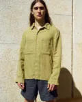 men wearing olive linen shirt