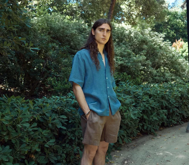 Men's linen summer shorts in cacao color