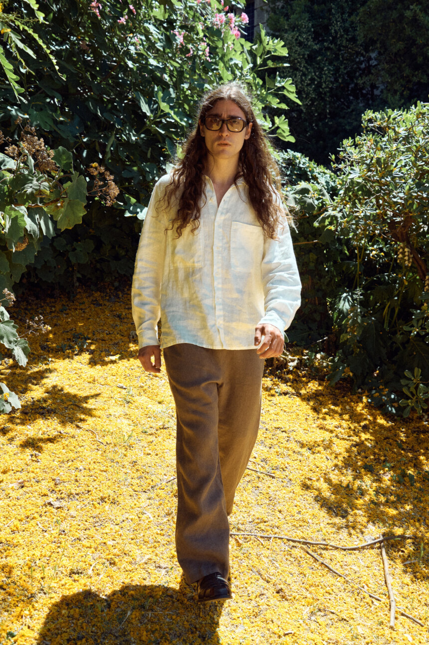 Brown linen pants for men with a relaxed straight-leg fit