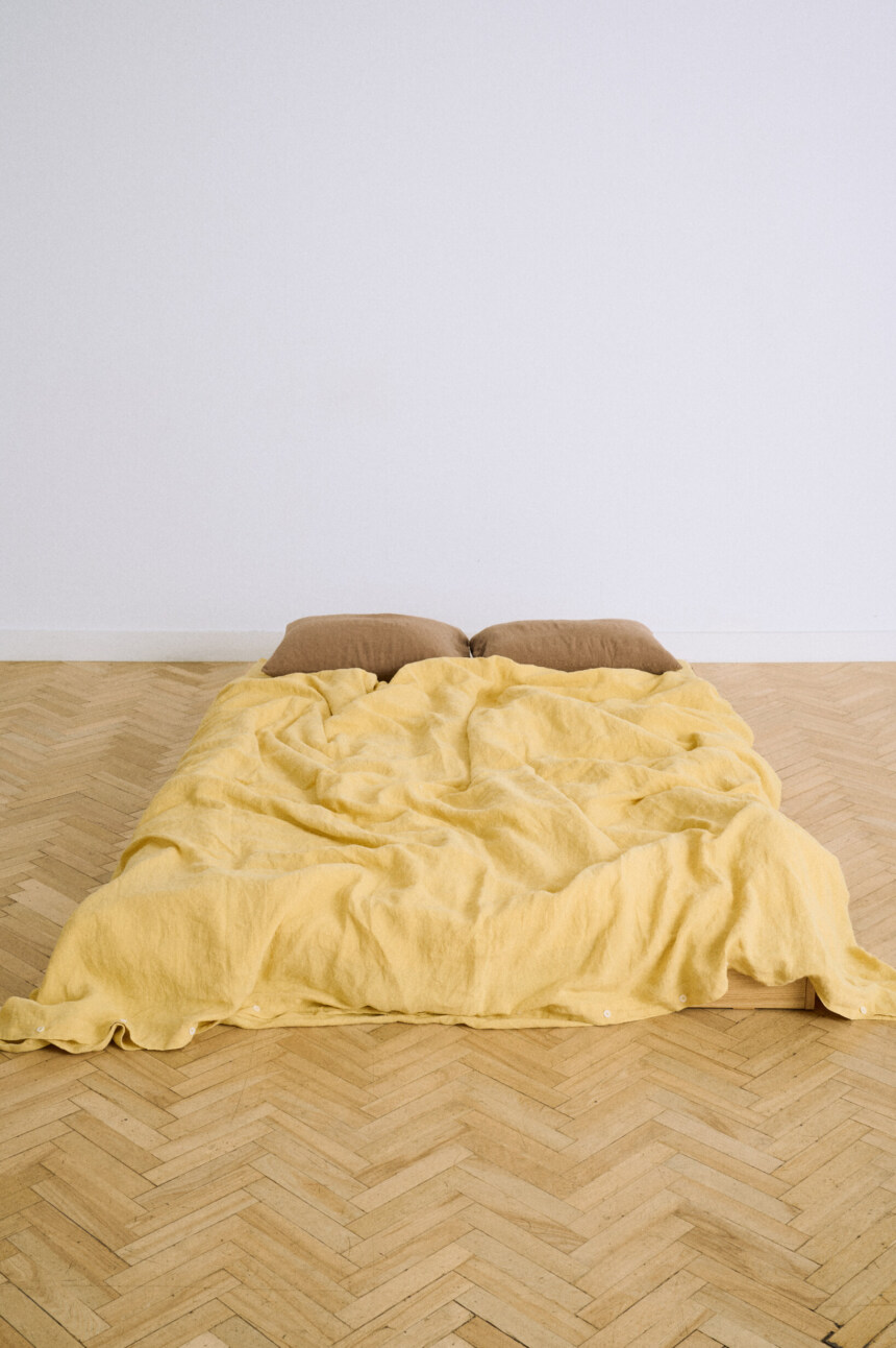 Butter yellow linen duvet cover with a washed finish