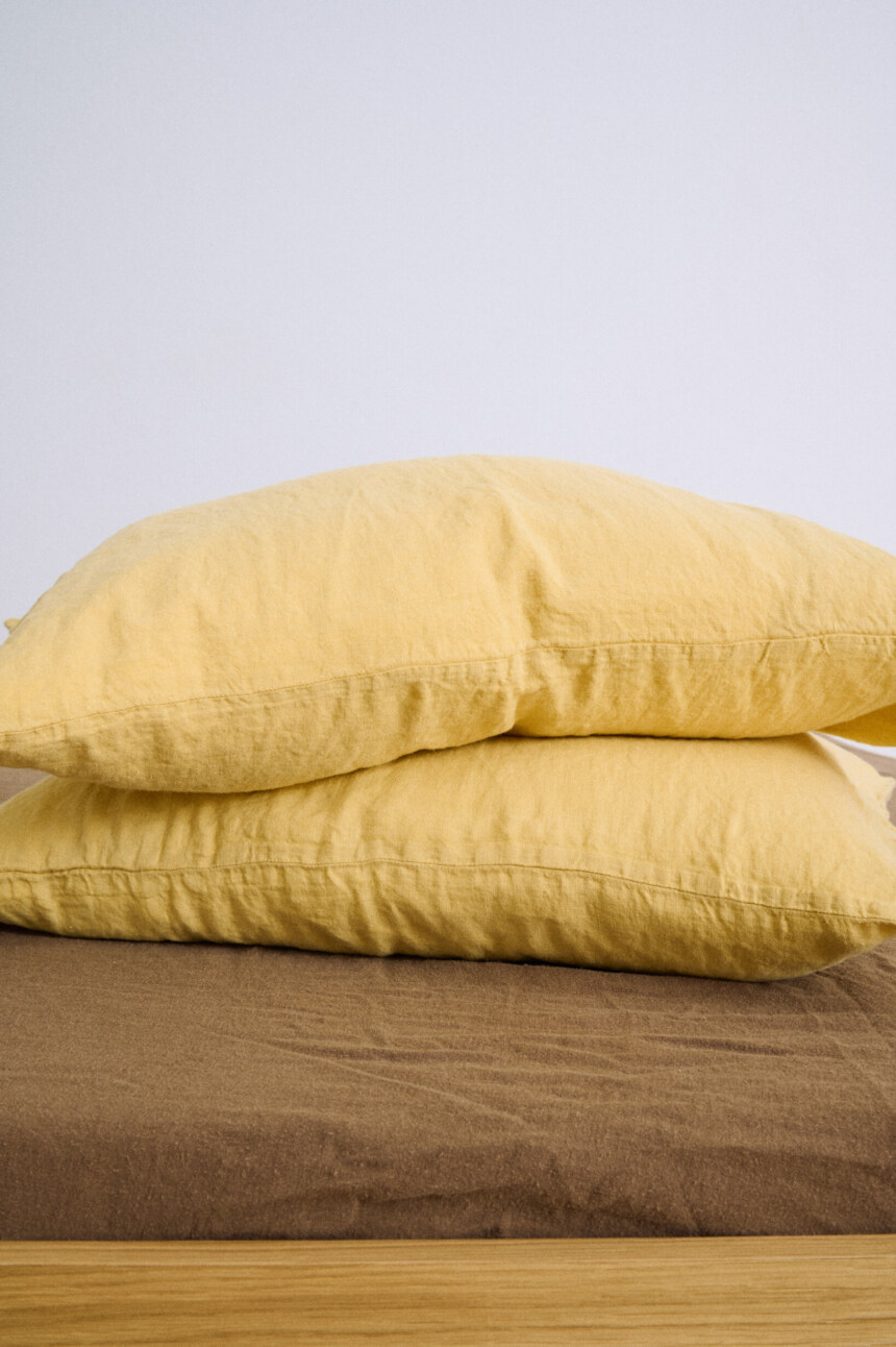 Butter yellow linen pillowcase with envelope closure