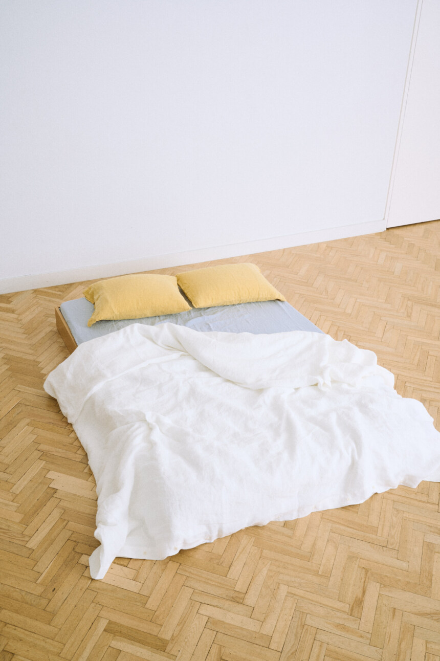 White linen duvet cover in milky white with a soft washed finish.